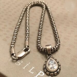 Silpada Sterling Silver Teardrop CZ Pendant Popcorn Necklace